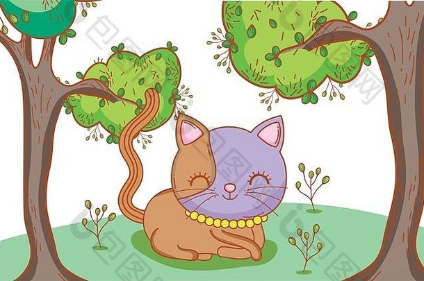 可爱的猫植物树叶子