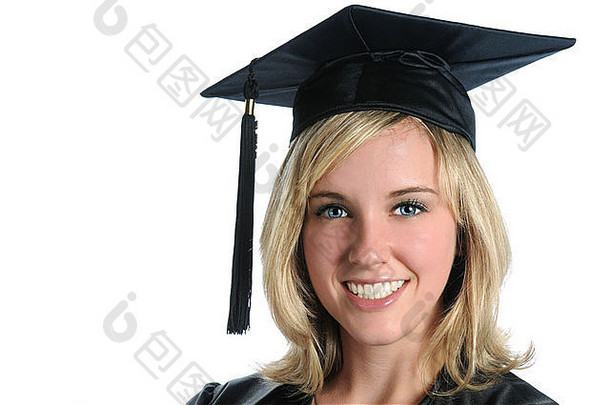 肖像年轻的女人学位帽毕业礼服