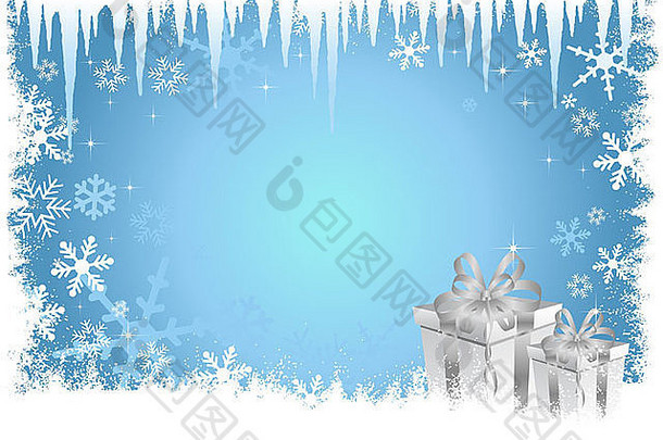 <strong>圣诞</strong>背景与冰柱和礼物