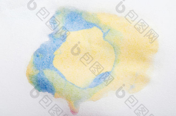 蓝色的黄色的摘要油漆飞溅纸关闭视图