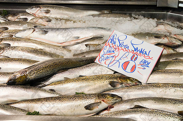 新鲜的大马哈鱼鱼埋葬市场曼彻斯特