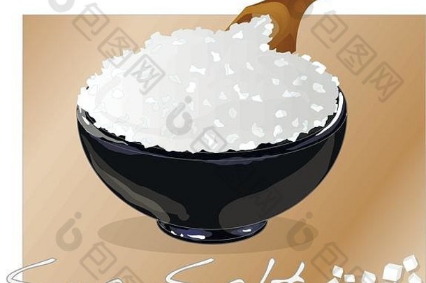 烹饪或水疗用陶瓷碗中的海盐，隔离