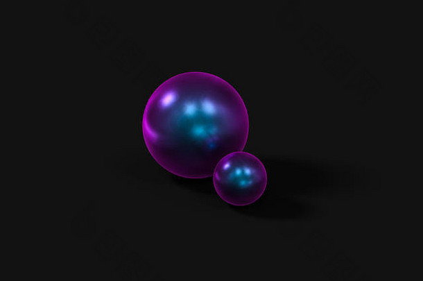 具有彩色表面、深色背景、3d渲染的球体。计算机数字绘图。