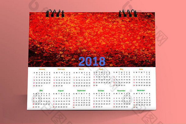 2018桌面日历在灰色背景上隔离。三维插图。