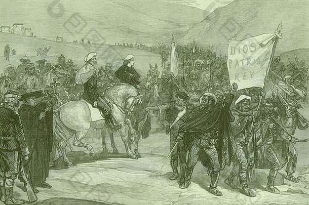 加泰罗尼亚（加泰罗尼亚）的卡利斯<strong>特战</strong>争志愿者。1873年西班牙第一共和国