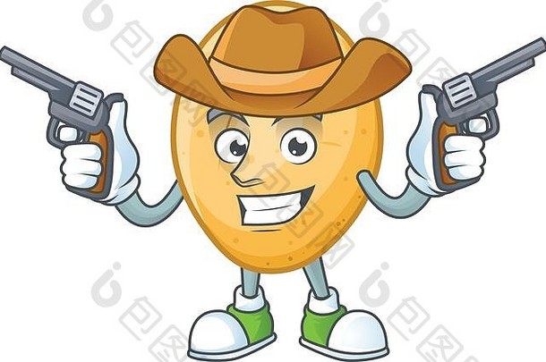 微笑的土豆吉祥物图标，一个拿着的牛仔