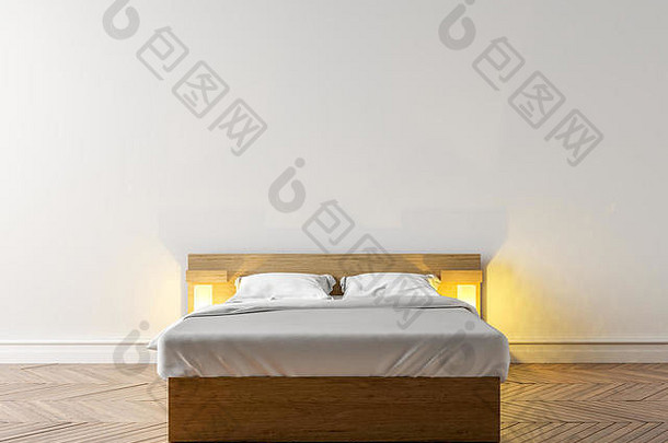 把创建空区域卧室衣柜双床上空白白色墙背景插图