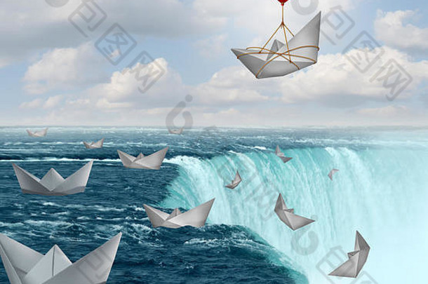 保险保护和风险规避安全标志纸船处于危险之中，气球救了一只纸船作为保险范围保证概念。