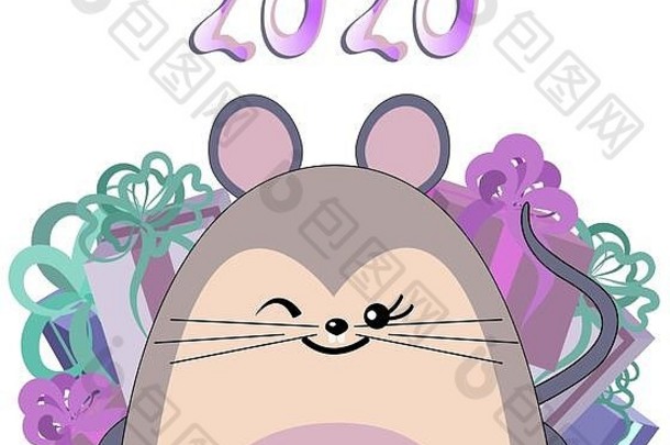 2020年黄道带符号中的小老鼠。中国新年。