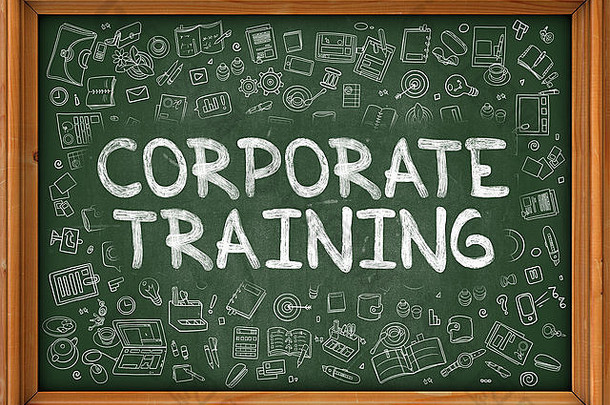 企业培训-在绿色黑板上手工绘制。