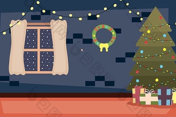 欢乐梅里圣诞屋，圣诞树和礼物场景