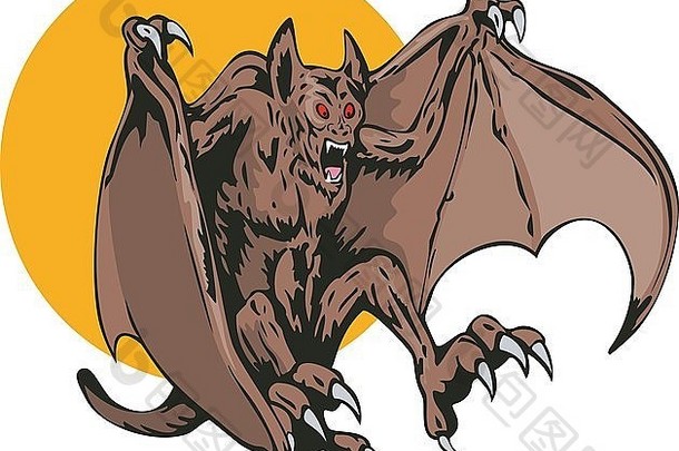 插图蝙蝠怪物复古的风格