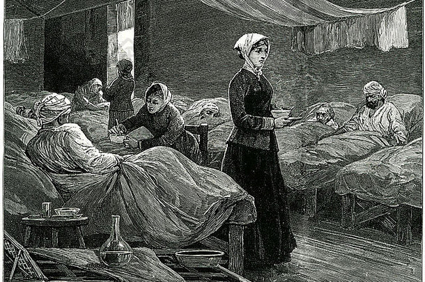 1855-1856年克里米亚战争期间佛罗伦萨南丁格尔小姐医院斯库塔里护士医疗病房病床治疗