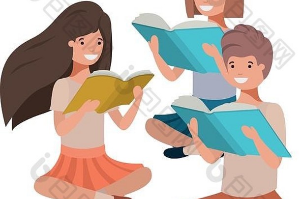 年轻的学生坐着阅读书