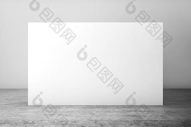 <strong>抽象</strong>的白色室内背景，混凝土地板上的空白横幅，当代建筑设计。正面视图，三维图解