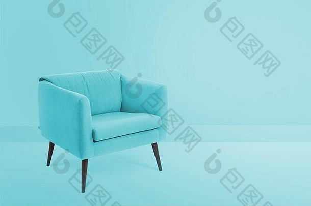 彩色室内的木制和织物椅子用于复印空间。空房间