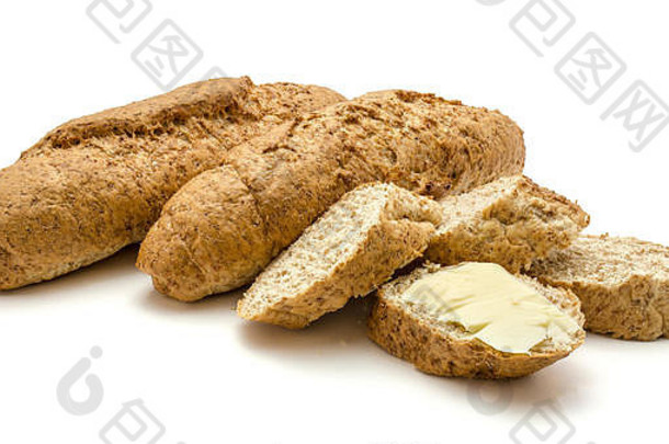 百吉饼小麦麸皮面包孤立的白色背景块