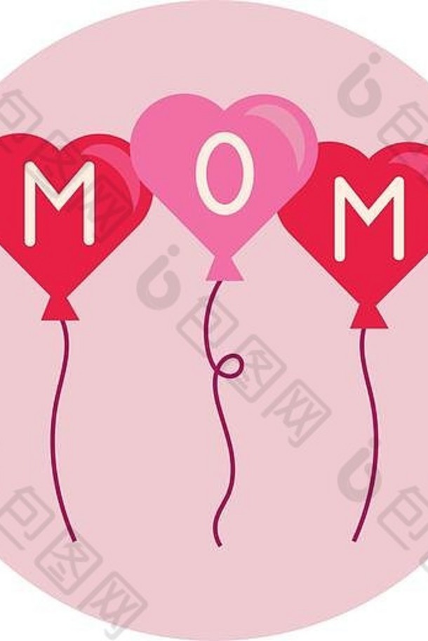 母亲节红心气球氦块和平面样式图标