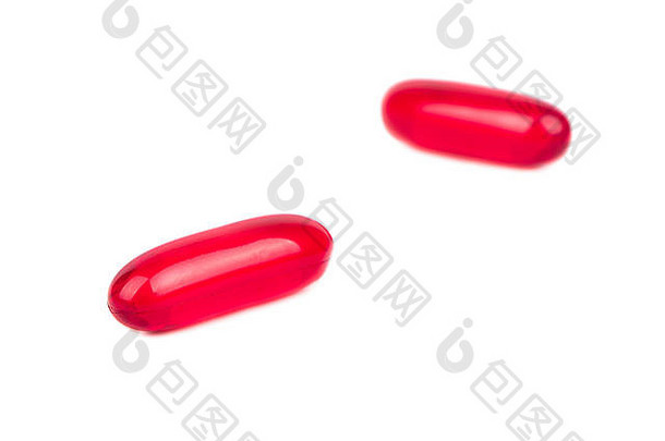 红色的药丸胶囊孤立的白色背景