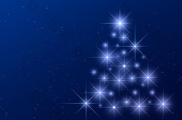 蓝色背景上的抽象星星圣诞树