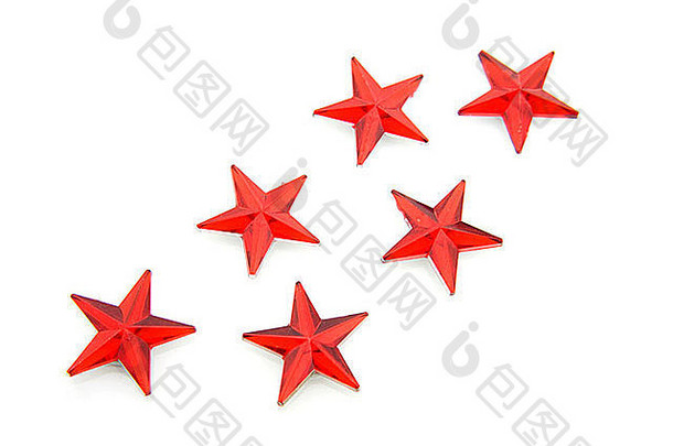 红色的星星五彩纸屑白色背景