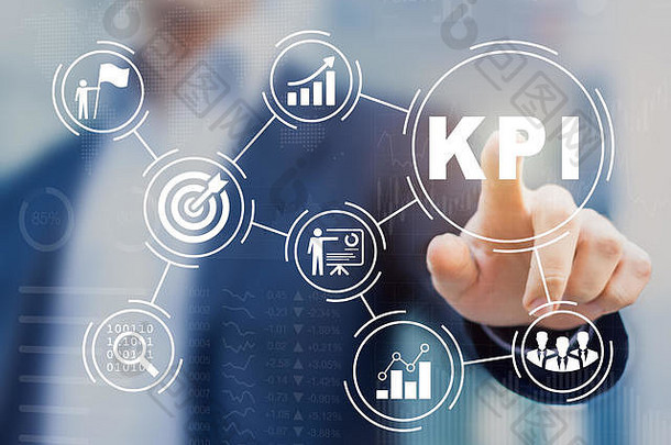 关键绩效指标（KPI），使用商业智能（BI）指标衡量绩效与计划目标、人员触摸屏图标、su