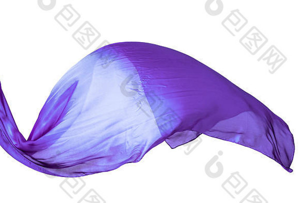 光滑的紫色透明布，隔离在白色背景上。飞行织物的纹理。