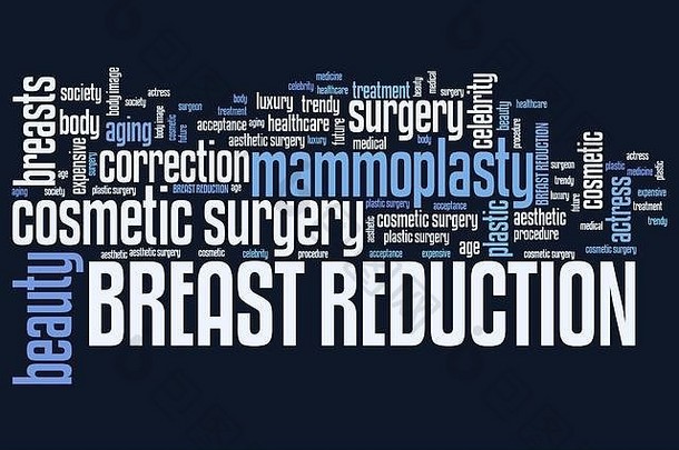 乳房缩小术-整容手术。标记云概念。