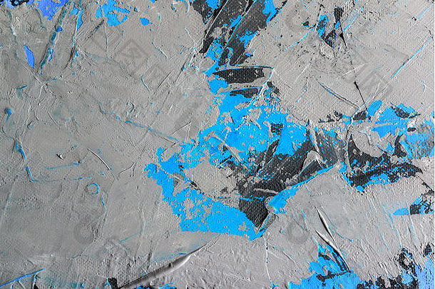 墙壁上的天然水泥灰泥背景灰蓝色碎片带有裂缝。