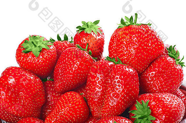 新鲜的红色的草莓孤立的白色背景