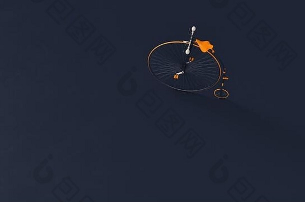 Penny Farthing自行车蓝橙白3d插图3d渲染