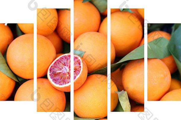 血橙拼贴在不同的框架-帆布拼贴-血橙