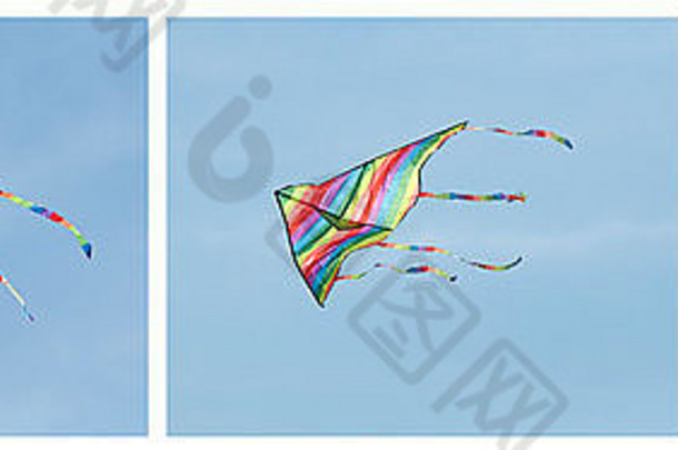 蓝色天空背景上的五彩风筝。树图像