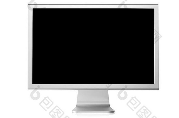 带黑屏的计算机显示器。前视图，在白色背景上隔离