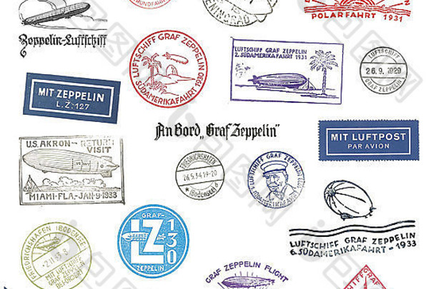 德国历史上的齐柏林飞艇邮票和航空邮件标签