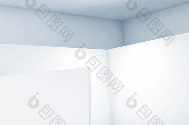 <strong>抽象</strong>空旷的室内，白色的墙壁，角落，柔和的阴影，当代建筑设计。三维插图