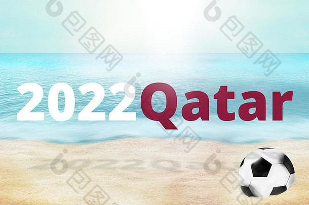 海滩卡塔尔足球照片渲染背景
