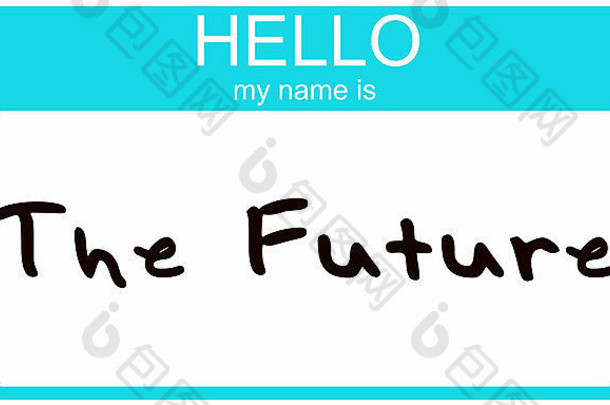 阿卡蓝色的贴纸标签概念单词未来