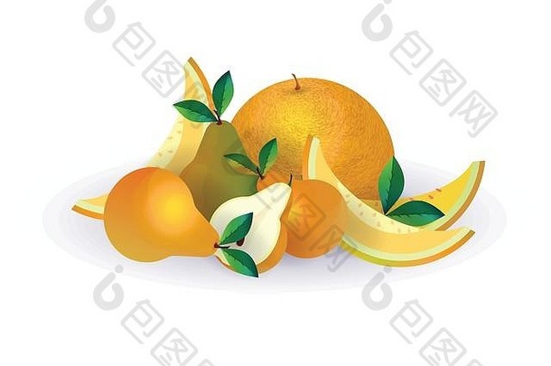 梨瓜水果白色背景健康的生活方式饮食概念标志新鲜的水果