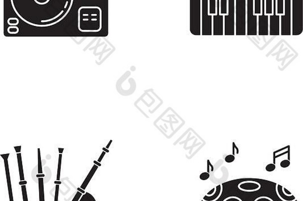 乐器黑色字形图标设置在空白处