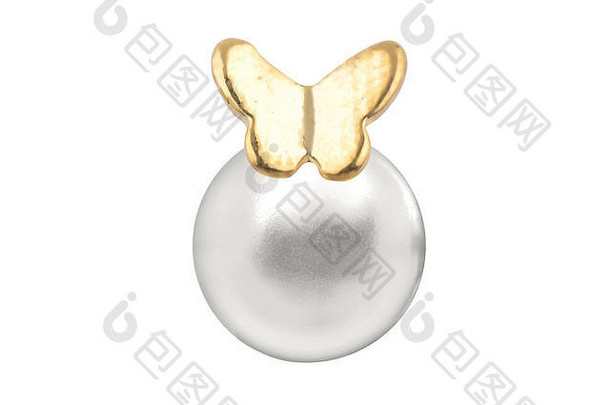 美丽的金形耳环，镶有一颗大珍珠，独立于白色背景，包括剪贴路径