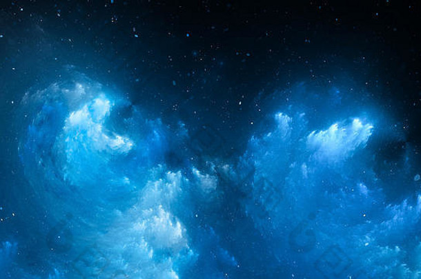 蓝色发光星云分形，计算机生成的抽象背景，3D渲染