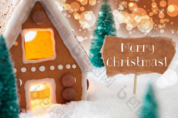 姜饼屋，青铜背景，文字圣诞快乐