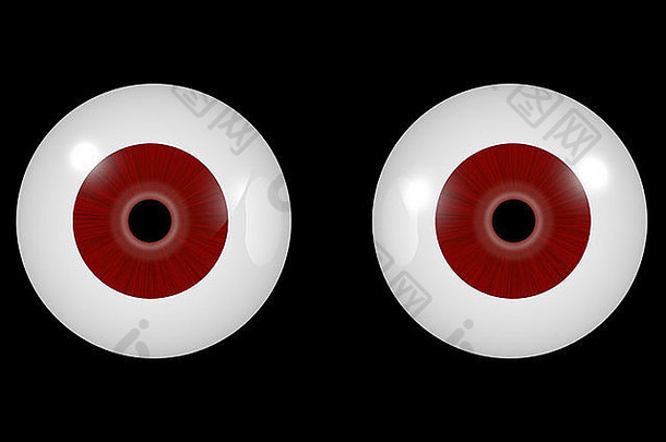 一对红色眼睛的3d渲染