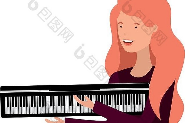 具有钢琴键盘特征的年轻女子