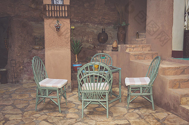 街视图空<strong>咖啡</strong>阳台表椅子小镇马拉喀什摩洛哥