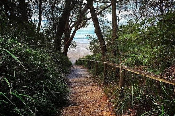 这条小路通向美丽的白色沙滩和清澈的蓝色海水。<strong>新起点</strong>、更好的地方和探索自然之路的概念