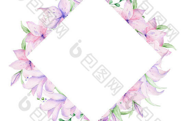 花框架粉红色的玫瑰装饰叶子水彩邀请设计背景保存日期问候卡片粉红色的花