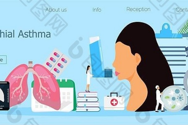 支气管哮喘概念。小医生用吸入器治疗哮喘。