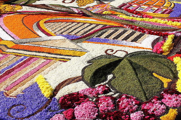 用花瓣制成的五彩花毯